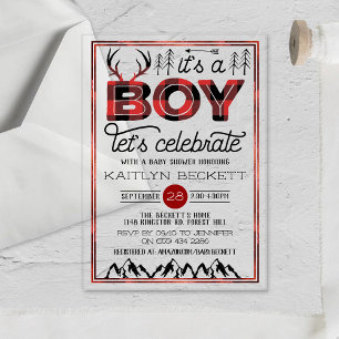 Invitaciones Acrílicas ¡Es un chico! Rustic Plaid Lumberjack Baby Shower