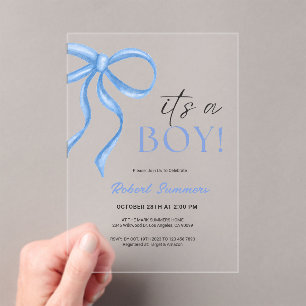 Invitaciones Acrílicas Es un lazo azul de niño
