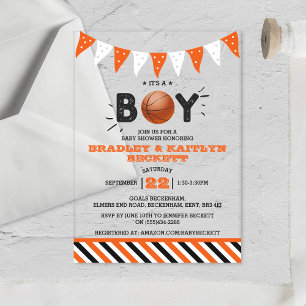 Invitaciones Acrílicas ¡Es un niño! Fiesta de bebé temática de baloncesto