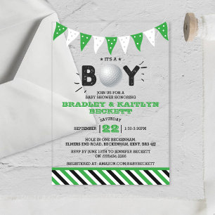 Invitaciones Acrílicas ¡Es un niño! Fiesta de bebé temática de golf para 
