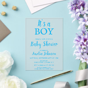 Invitaciones Acrílicas Es un niño simple bebé azul Baby Shower