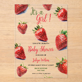 Invitaciones Acrílicas Es una ducha chica de fresa para bebé