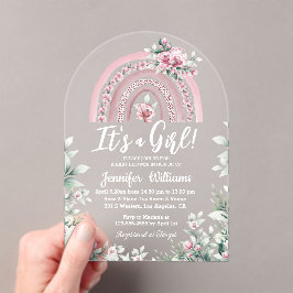 Invitaciones Acrílicas es una ducha de bebé chica, color arcoiris rosa ch
