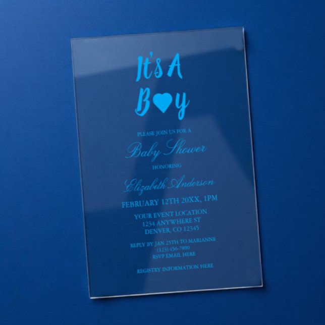 Invitaciones Acrílicas Es una ducha de bebé de corazón de niño (Subido por el creador)
