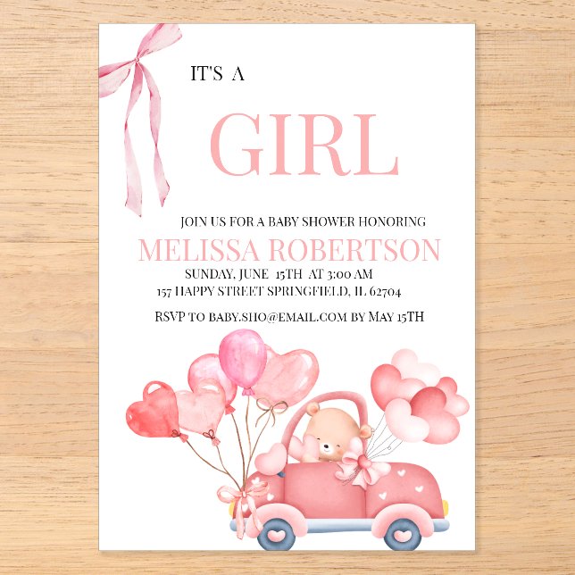 Invitaciones Acrílicas ¡Es una niña! (Anverso)
