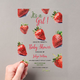 Invitaciones Acrílicas Es una niña Fiesta de bebé de Fresa
