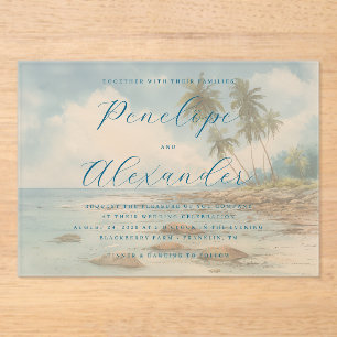 Invitaciones Acrílicas Escena de playa azul tranquila