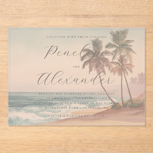 Invitaciones Acrílicas Escena de playa romántica en acuarela pastel