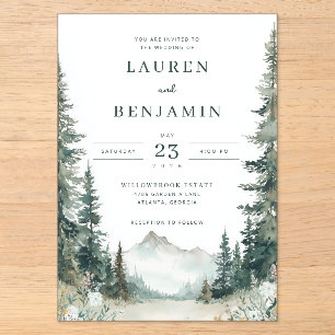 Invitaciones Acrílicas Escena serena de bosque con acuarela verde