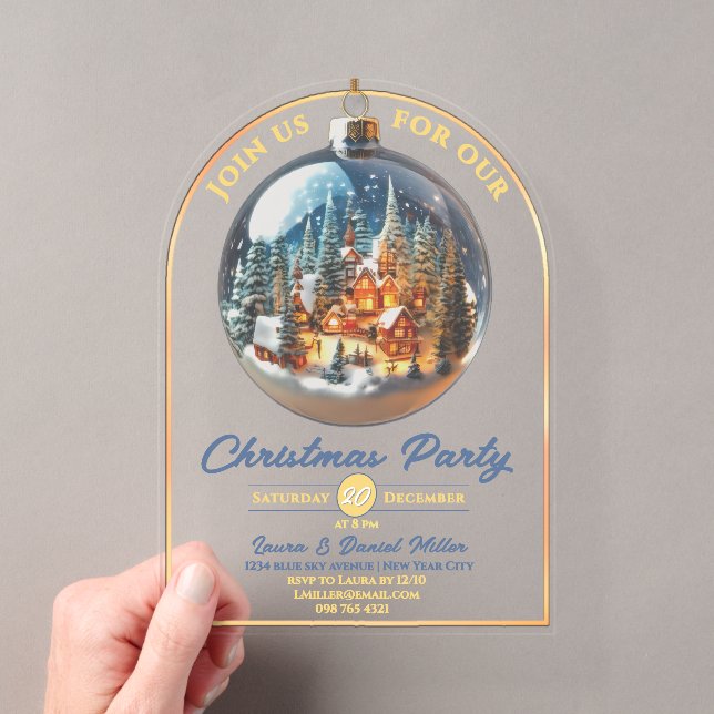 Invitaciones Acrílicas Escenario dramático de fiesta de Navidad en bola d (Insitu (portátil))