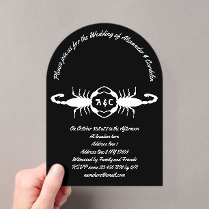 Invitaciones Acrílicas Escorpiones de Boda Blancos Góticos Personalizados