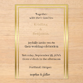 Invitaciones Acrílicas Escritura moderna elegante boda de oro