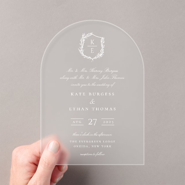 Invitaciones Acrílicas Escudo botánico Monograma Boda (Insitu (portátil))