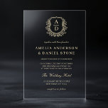 Invitaciones Acrílicas Escudo floral dorado Boda Monograma Elegante<br><div class="desc">Capturar la esencia de la sofisticación con un diseño formal de boda de monograma escudo floral. Esta elegante combinación de motivos florales intemporales y un escudo monograma personalizado le da un toque de refinamiento a su decoración y diseño de papel boda. Ideal para las parejas que buscan un estilo clásico...</div>