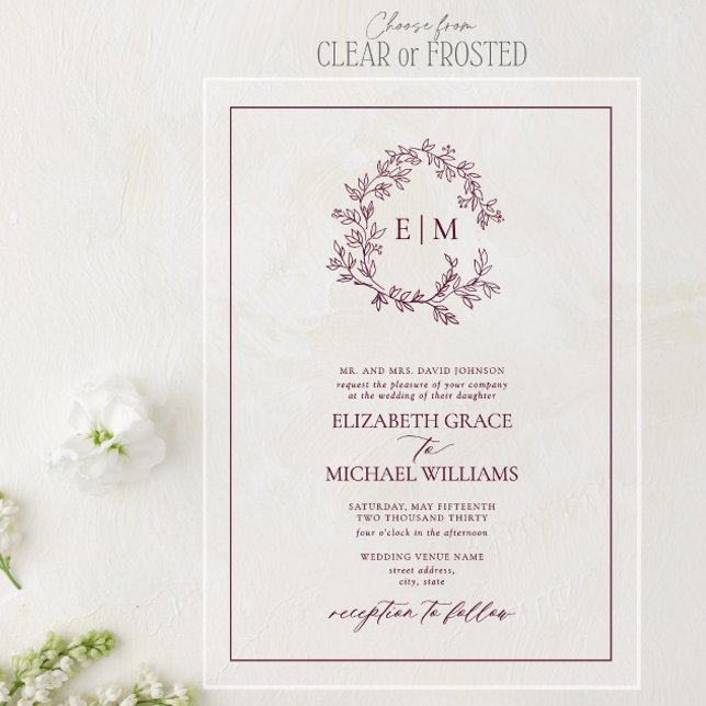 Invitaciones Acrílicas Escudo formal de Borgoña  Monograma Boda (Subido por el creador)