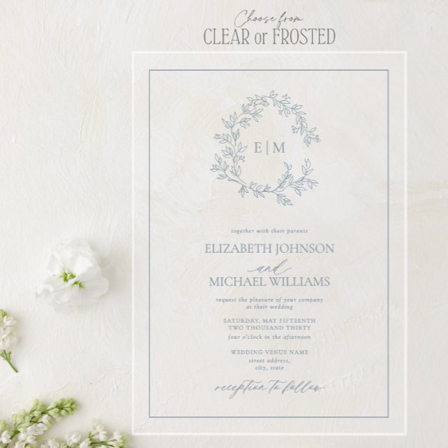 Invitaciones Acrílicas Escudo moderno de cuero azul turbio monograma Boda (Subido por el creador)