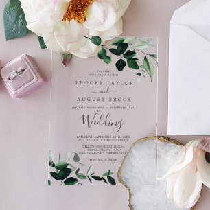 Invitaciones Acrílicas Esmeralda Verdor Rústico Moderno Boho Moody Boda