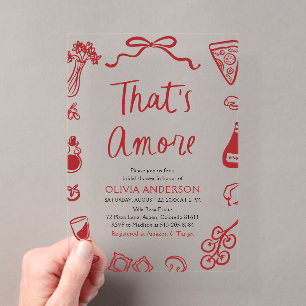 Invitaciones Acrílicas Eso es Amore Despedida de Soltera de Pizza Italian