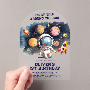 Invitaciones Acrílicas Espacio 1er Cumpleaños Primer Viaje Alrededor Del 