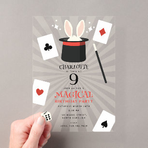 Invitaciones Acrílicas Espectáculo de Magia Mago Cumpleaños Infantil