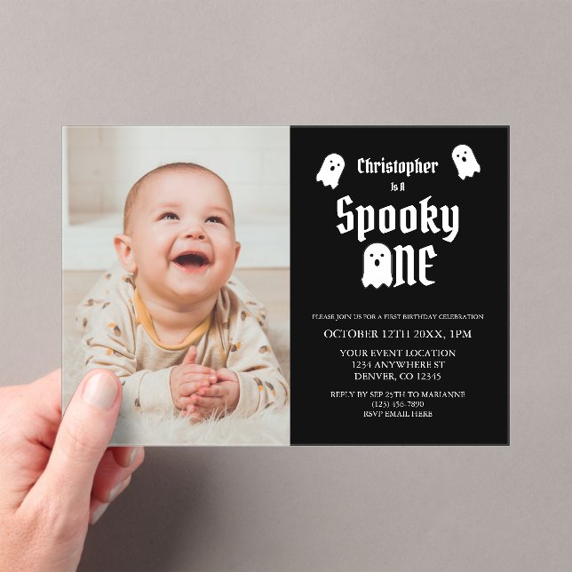 Invitaciones Acrílicas Espeluznante primer cumpleaños (Insitu (portátil))