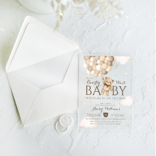 Invitaciones Acrílicas Esperamos con Ansia Oso Globo Cumpleaños Baby Show