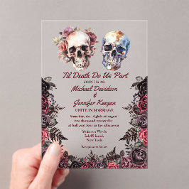 Invitaciones Acrílicas esqueleto elegante floral gótico boda de halloween