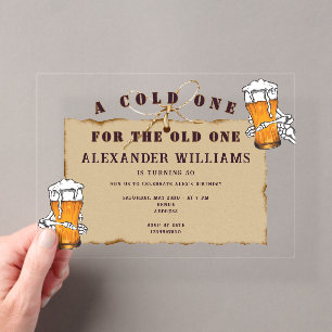 Invitaciones Acrílicas Esqueleto Una Fría Para El Cumpleaños De La Vieja