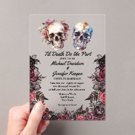 Invitaciones Acrílicas esqueletos elegantes boda de halloween gótico flor
