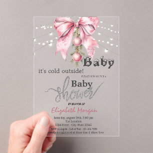 Invitaciones Acrílicas Está frío afuera luces de bolas de lazo para baby