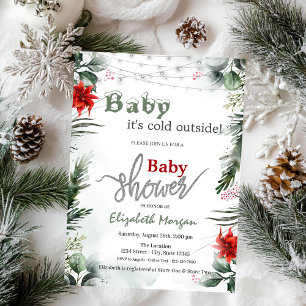 Invitaciones Acrílicas Está frío afuera ramas de poinsettia Baby Shower