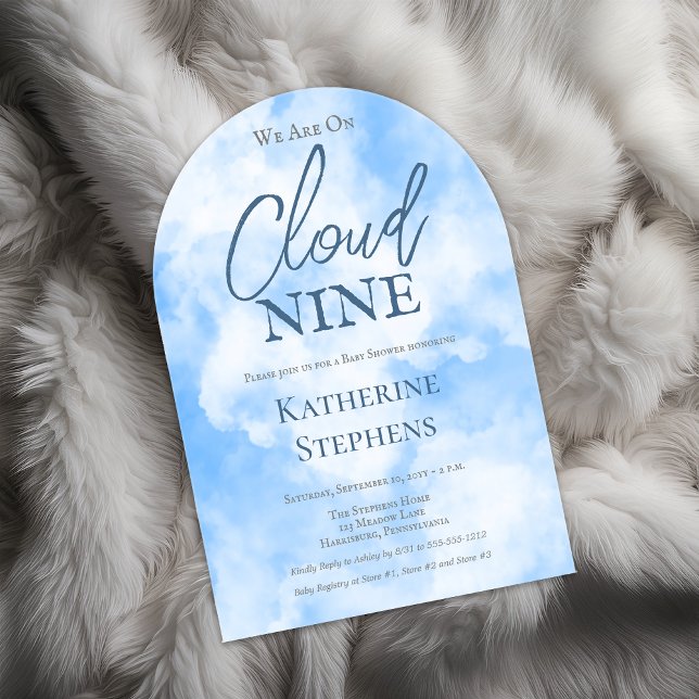 Invitaciones Acrílicas Estamos En El Nueve Baby Shower De Blue Boy ("We Are On Cloud Nine" Clouds and Blue Sky Baby Shower Acrylic Invitation)