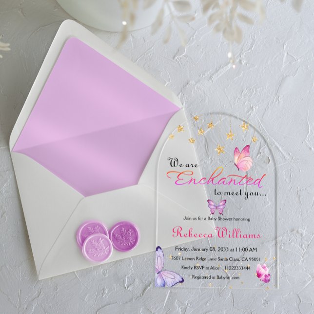 Invitaciones Acrílicas Estamos Encantados De Conocerle A Mariposa Baby Sh (Subido por el creador)