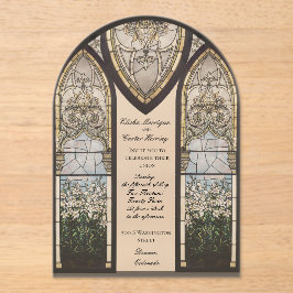 Invitaciones Acrílicas Estilo Catedral Efecto de Vidrio Pintado Boda