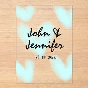 Invitaciones Acrílicas estilo de texto minimalista simple blanco corazón 