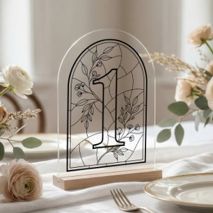 Invitaciones Acrílicas Estilo de Vidrio Emplomado Mesa Número Uno