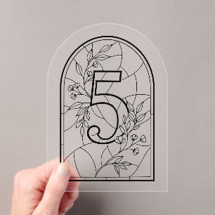 Invitaciones Acrílicas Estilo de vidrio emplomado número cinco de mesa
