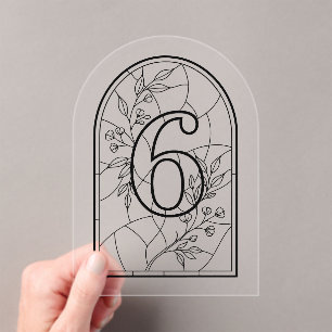 Invitaciones Acrílicas Estilo de Vidrio Emplomado Número Seis de Mesa