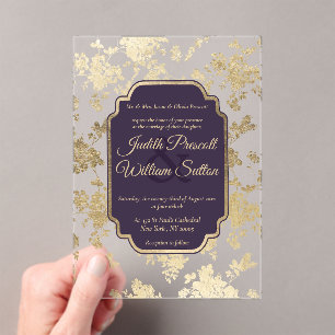 Invitaciones Acrílicas Estilo Elegante Tolopea Bodas Florales Morado Dora
