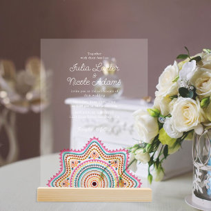 Invitaciones Acrílicas Estilo Mandala de Boda Art Déco Ornamentado Clásic