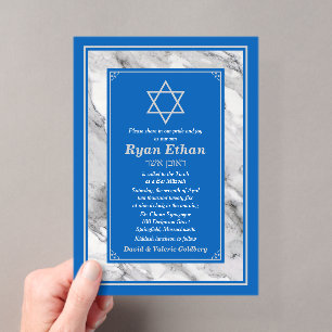 Invitaciones Acrílicas Estrella de David de mármol azul de Israel Bar Mit