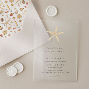 Invitaciones Acrílicas Estrella de Mar Acuarela Elegante Boda Minimalista
