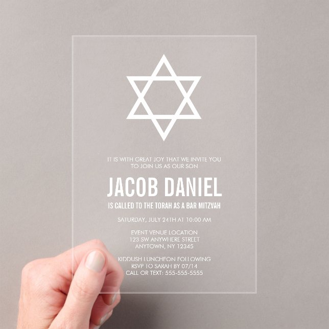 Invitaciones Acrílicas Estrella moderna de David Bar Mitzvah (Insitu (portátil))