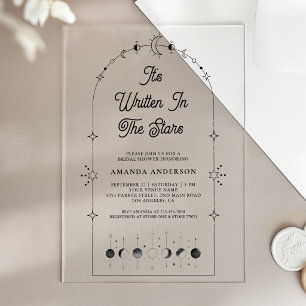 Invitaciones Acrílicas Estrellas Celestiales Lluvia de Novia Luna Negra