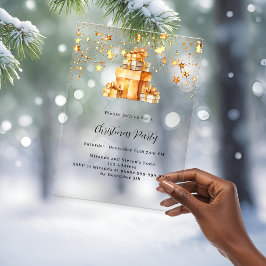 Invitaciones Acrílicas Estrellas de oro regalos Navidades congelados Fies