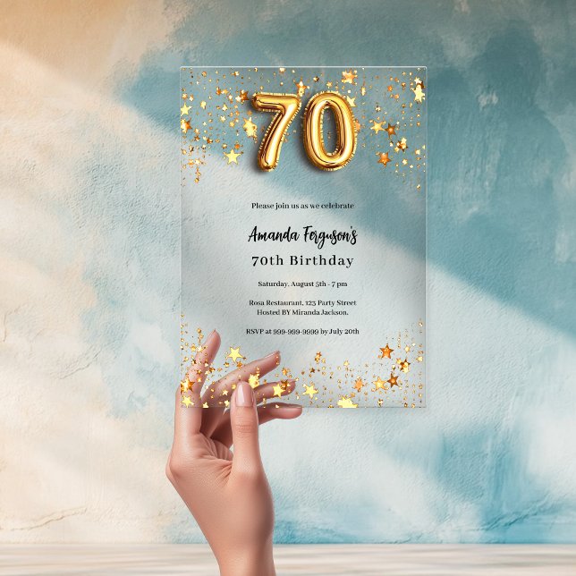 Invitaciones Acrílicas estrellas doradas de cumpleaños 70 claras (Subido por el creador)