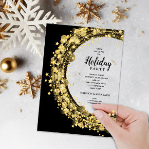 Invitaciones Acrílicas Estrellas doradas en vacaciones de Navidad negras