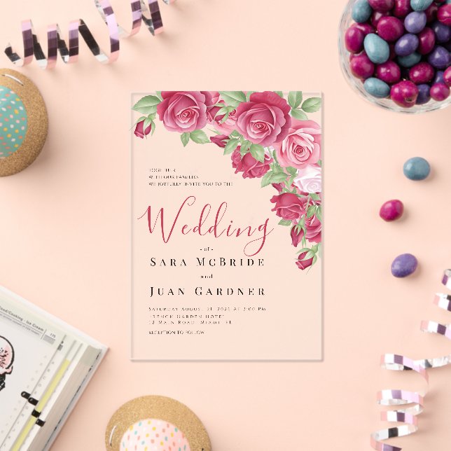 Invitaciones Acrílicas Eternal Crimson Floral Acrylic Wedding Invitation (Insitu (Celebración))