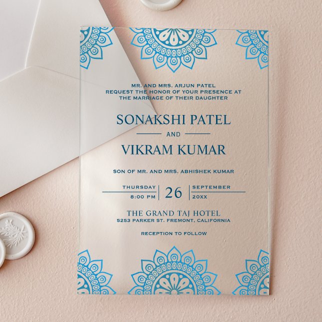 Invitaciones Acrílicas Ethnic Blue Mandala Indian Wedding (Subido por el creador)