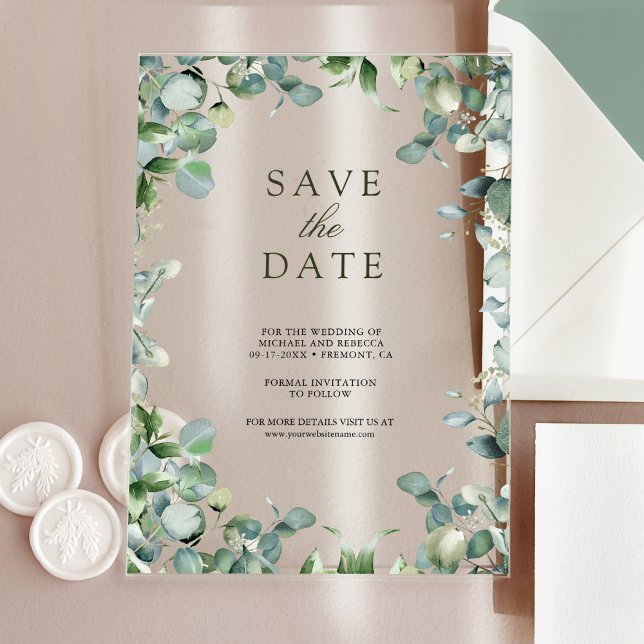 Invitaciones Acrílicas Eucalipto Boda Guardar la Fecha (Subido por el creador)